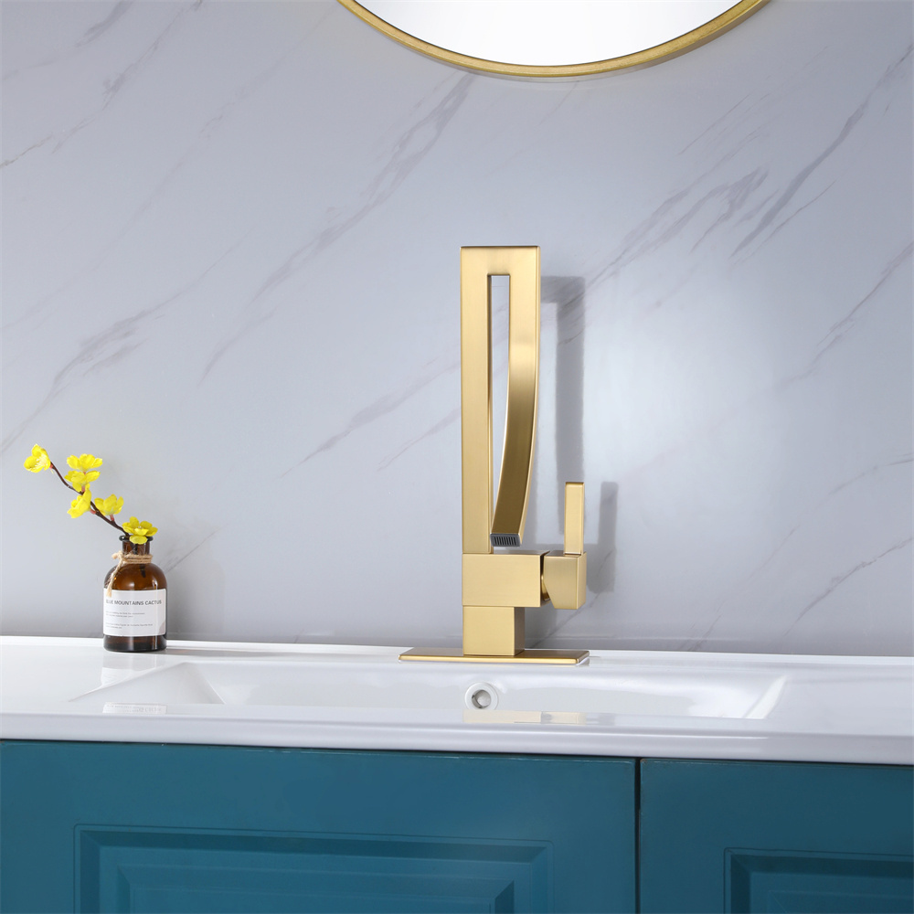 Aqua Gallery Unique Faucet Deck Mounted Single Hole Wash Basin Mixer Tap Brushed Gold Finish Brass Elephant Faucet