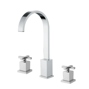 Contemporary Bathroom Taps Deck Mounted 3 Holes Dual Handle Basin Mixer Chrome Brass 8'' Widespread Sink Faucet