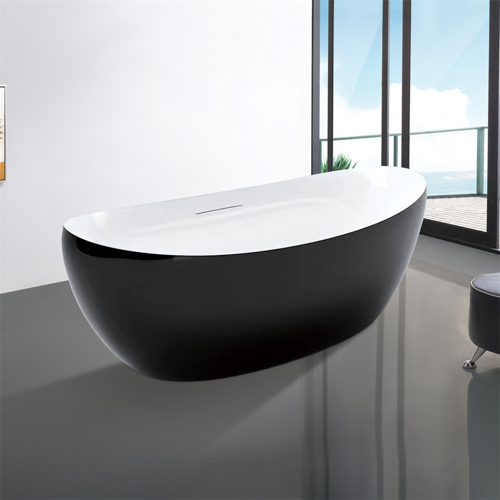 Modern Hotel Bathroom Tub Free Standing Stainless Steel Structure Black Color Acrylic Bathtub