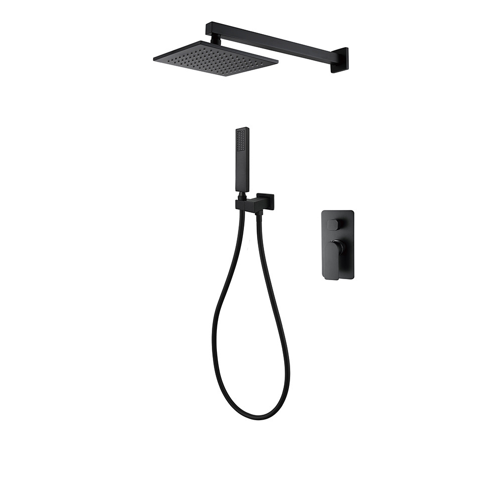 Modern Matt Black Brass Concealed Shower Taps 2-Way Bathroom Wall Mounted Thermostatic Shower Mixer Stainless Steel Copper