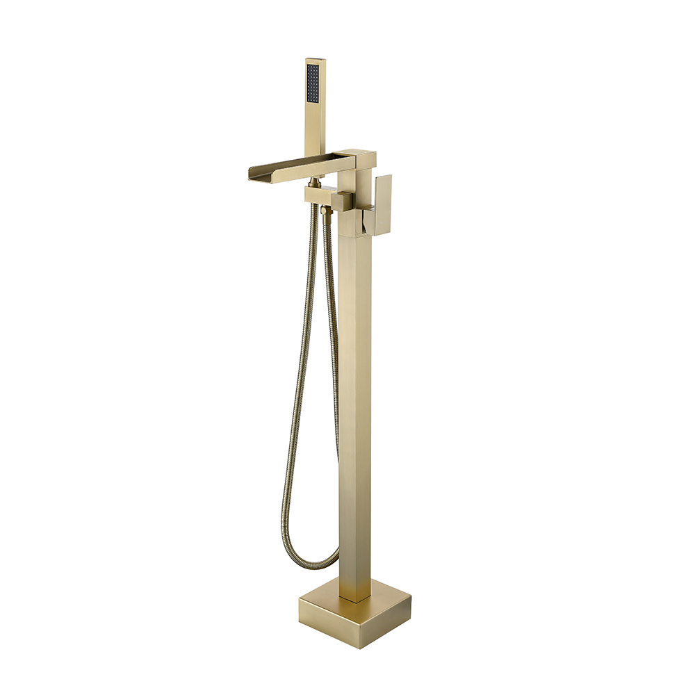 Brush Nickel Finished Solid Brass Floor Mounted Hot and Cold Waterfall Spout UPC Bath Tub Water Faucet