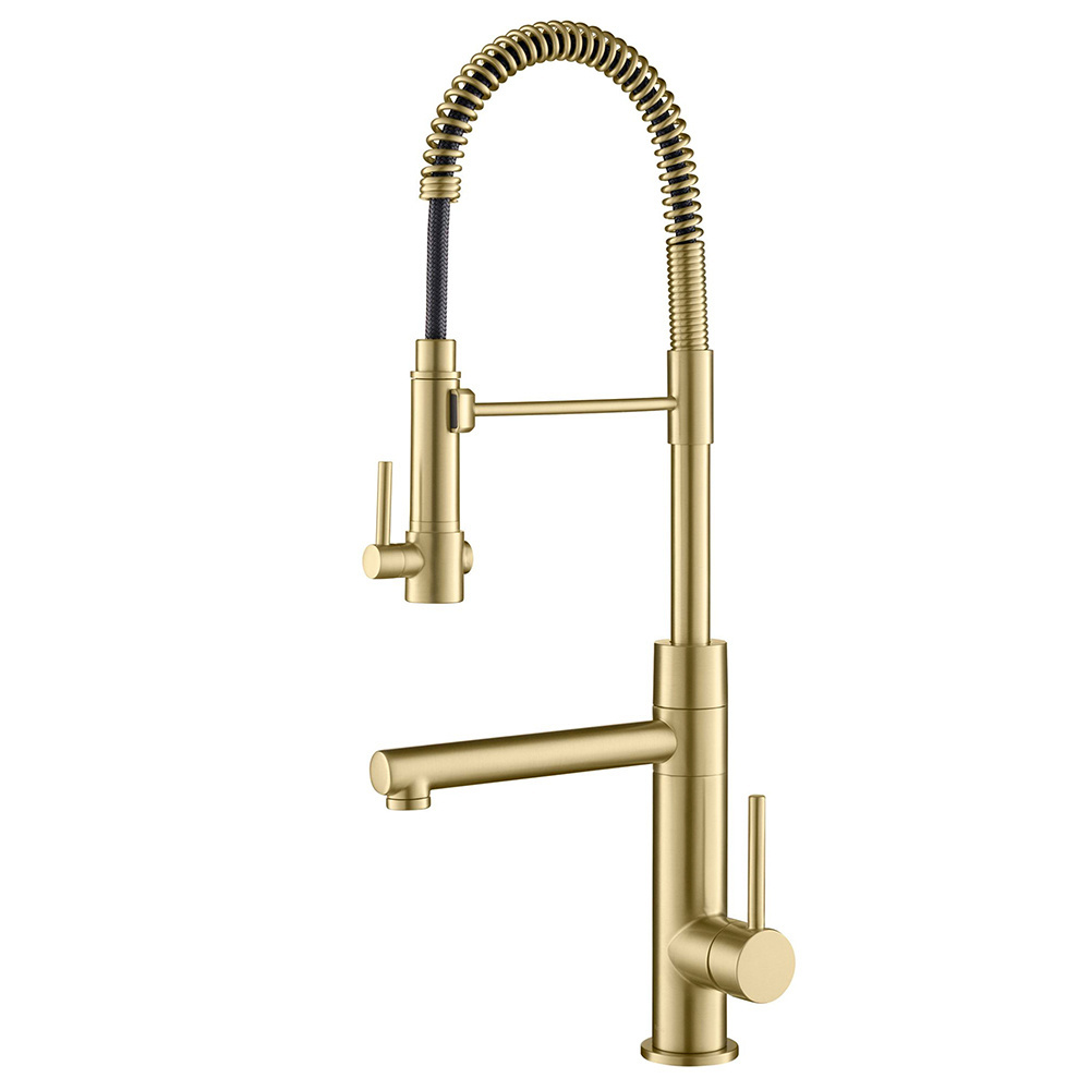 Kaiping Factory Luxury Brass Kitchen Tap Sink Mixer Brushed Gold Kitchen Faucet with Pull Down Sprayer