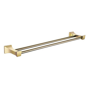 Luxury Stainless Steel Hardware Brushed Gold Bathroom Accessories Set Double Rod Towel Holder