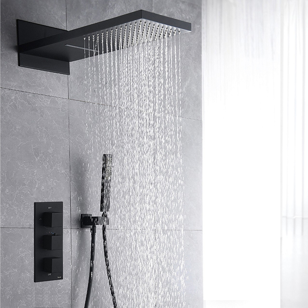 Bathroom Wall Mounted Black Color Brass Rainfall Shower Set