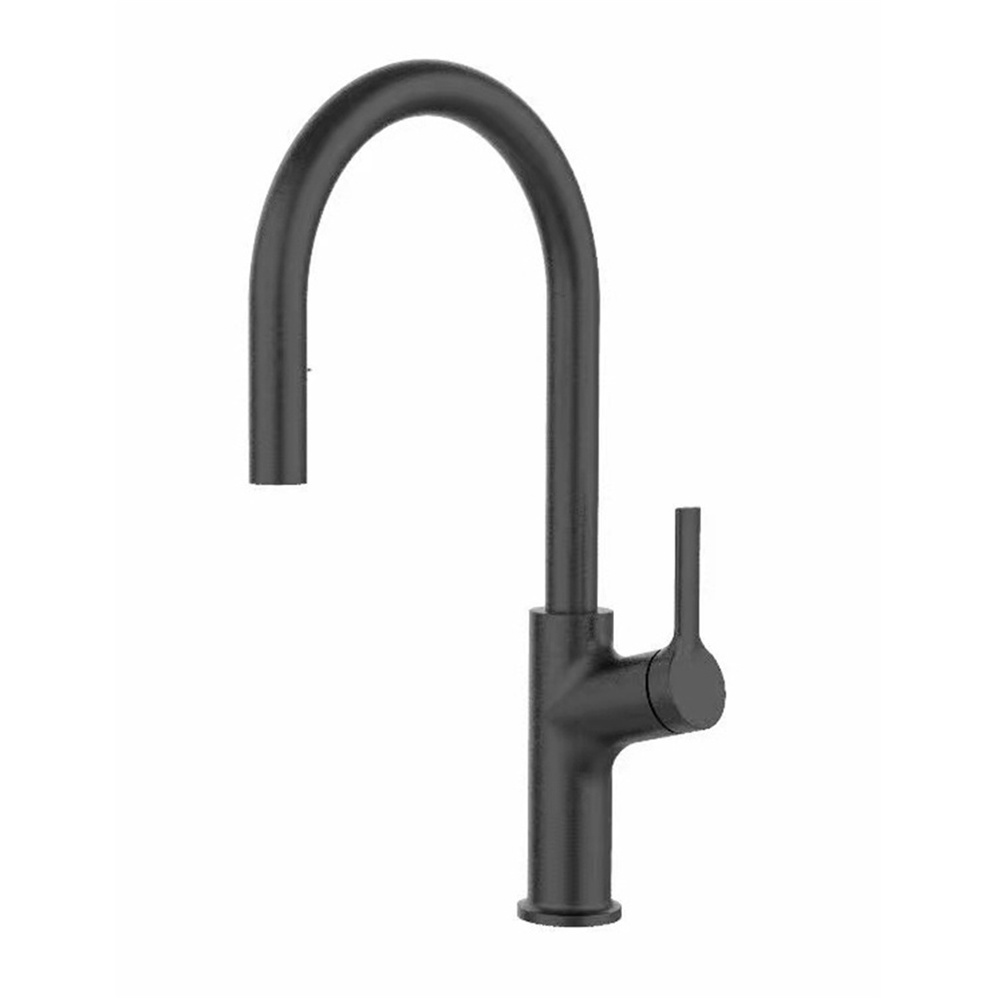 Modern Matt Black Plating Hot Cold Water Supply Deck Mounted Single Hole Brass Pull Out Kitchen Sink Faucet