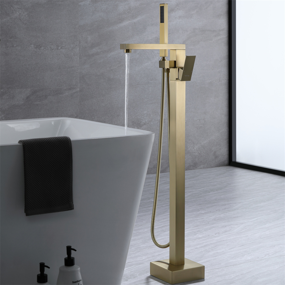 Luxury Brushed Gold Bathtub Faucet Freestanding Bath Tub Mixer Taps Bathroom Shower Faucet With Hand Shower Bathtub Faucet