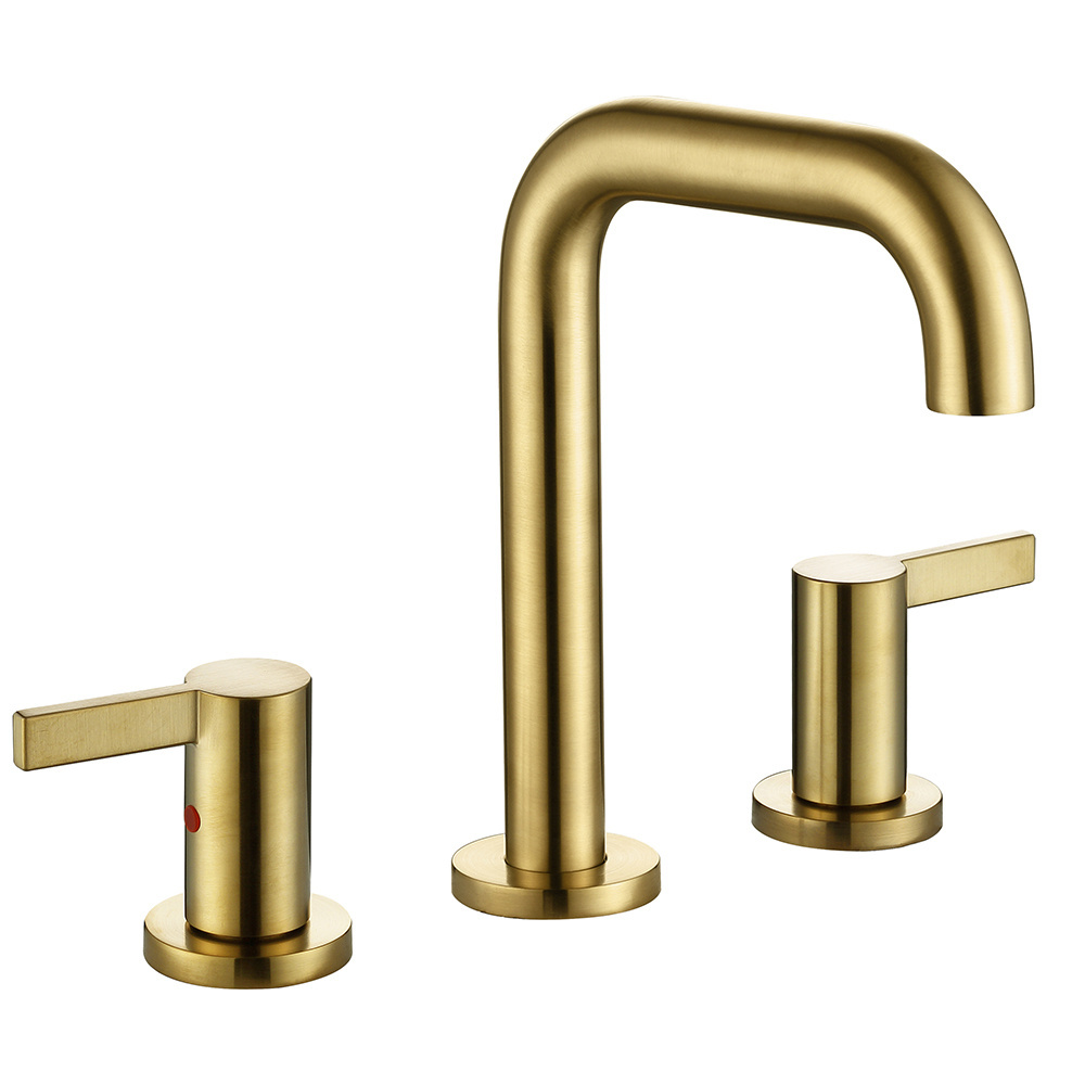 Brush Golden Finished Brass Laundry Wash Basin Faucet Deck Mounted Double Handles Basin Water Faucet