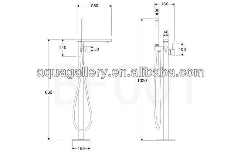 UPC cUPC Approval Floor Standing Brass Bath Shower Faucet with Tub Filler and Handle Shower