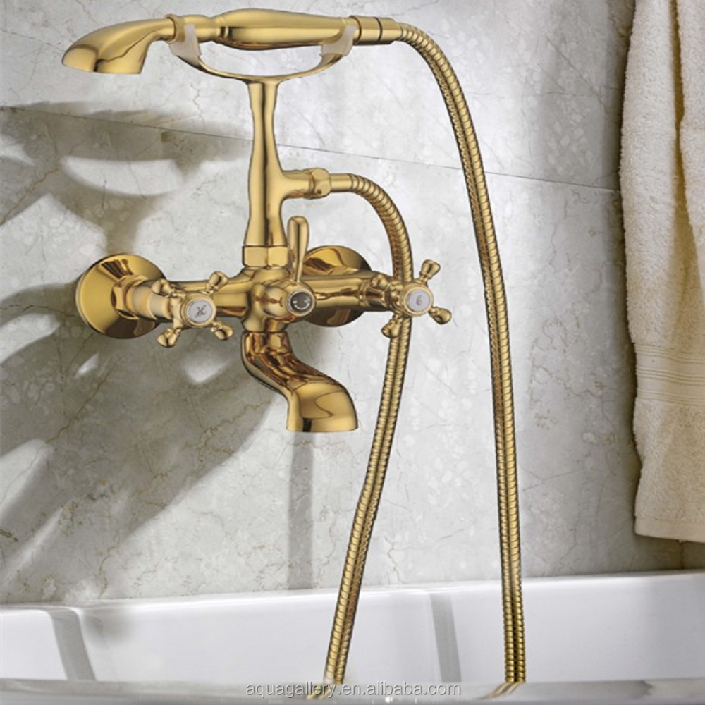 Classical Style Clawfoot Double Handle Tub Faucet with Telephone Shape Handle Shower