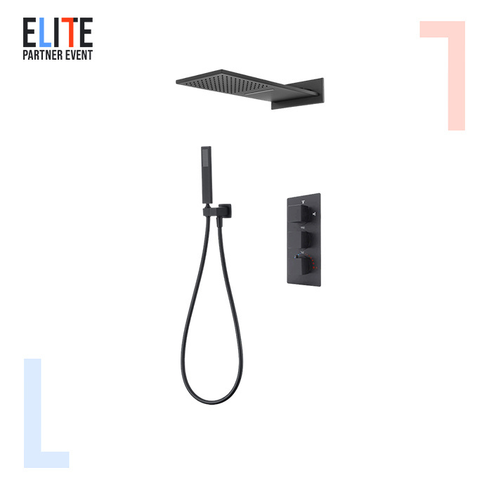 Modern Black Brass Rainfall Shower Set Bathroom Bath Shower Faucet