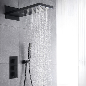 Modern Black Brass Rainfall Shower Set Bathroom Bath Shower Faucet