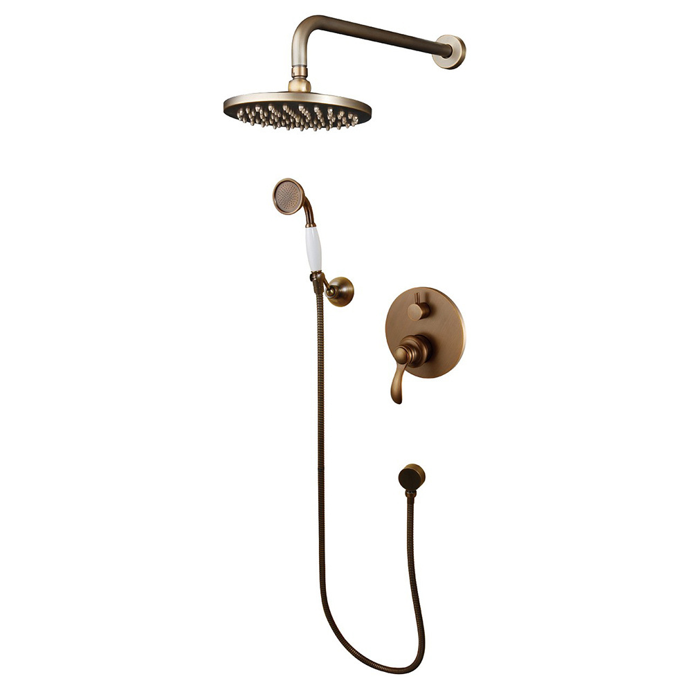 Built In Wall Mounted Matt Black Color Brass Rainfall Shower Faucets