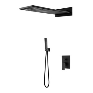 Built In Wall Mounted Matt Black Color Brass Rainfall Shower Faucets