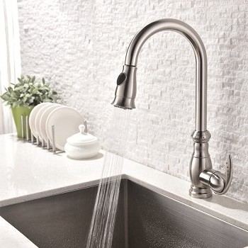 Black Handle Stainless Steel Hose Kitchen Faucet