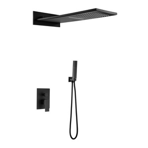 Bathroom Wall Mounted Black Color Brass Rainfall Shower Set