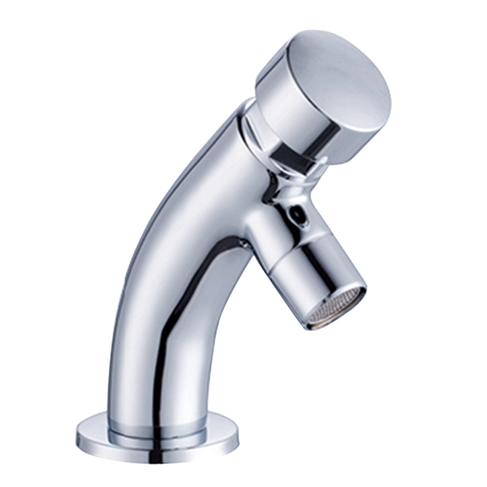 Public WC Hand Wash Tap Wall Mounted Push Delay Wash Faucet Chrome Finish Brass Washroom Time-lapse Faucet