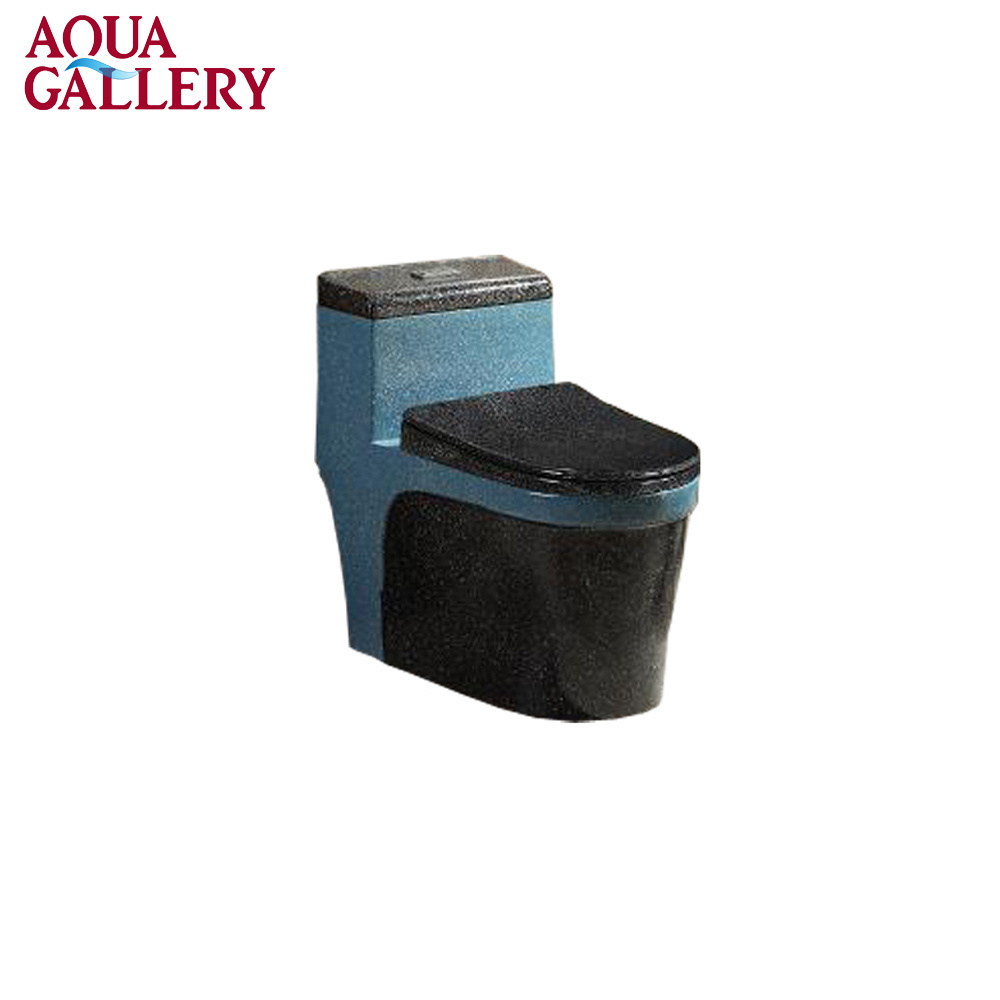 Fancy Blue and Black Glazed Super Siphon Jet Flushing One-Piece Ceramic Bathroom WC Toilet