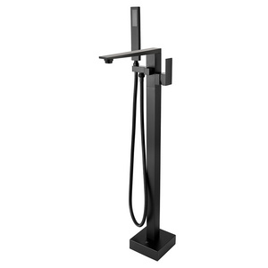 Unique Bathtub Mixer Floor Standing Hot and Cold Water Supplied Black Finish Bath Tub Faucet with Brass Handle Shower