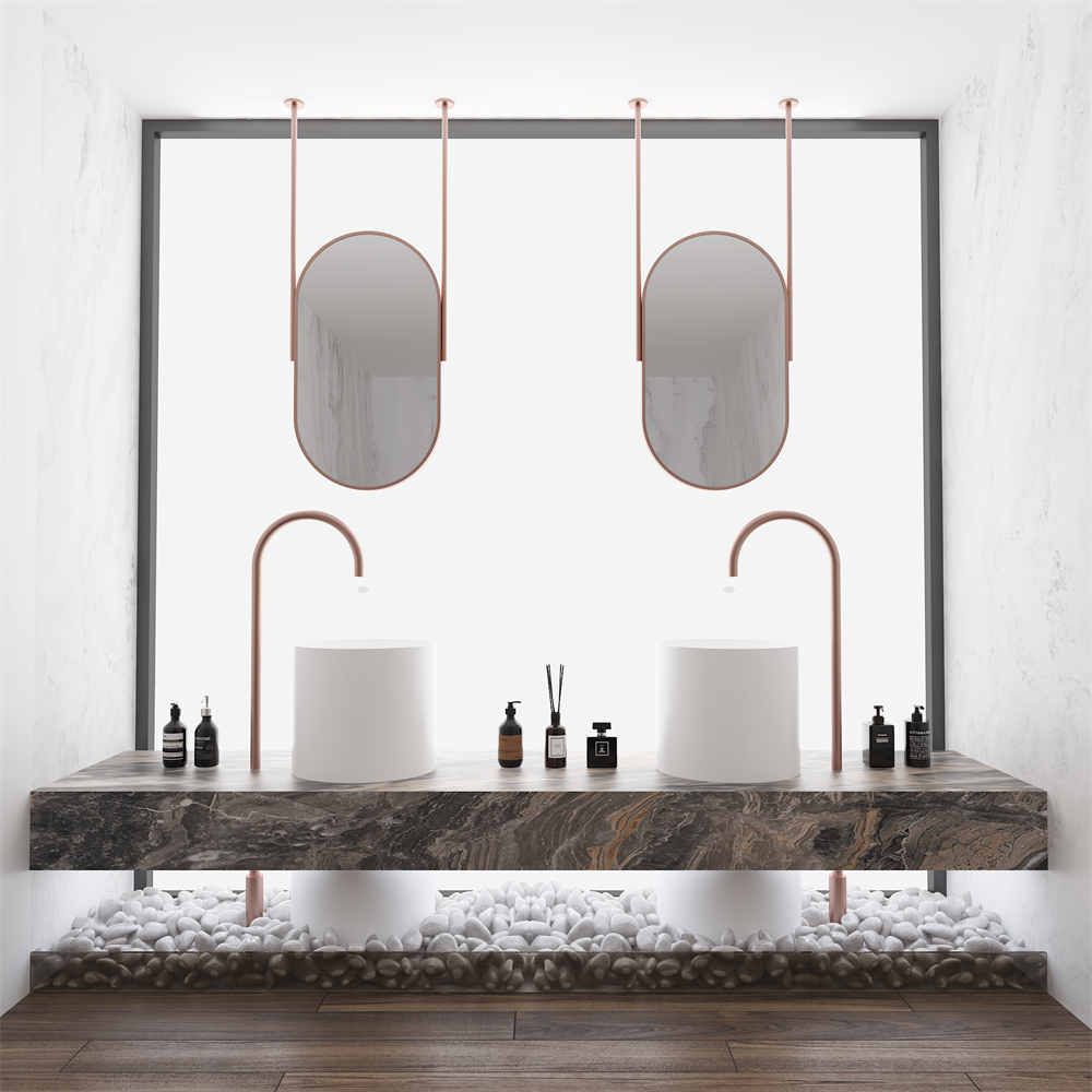 Hotel Use Bath Mirror Ceiling Mounted Stainless Steel Framed Bathroom Vanity Mirror with LED Light