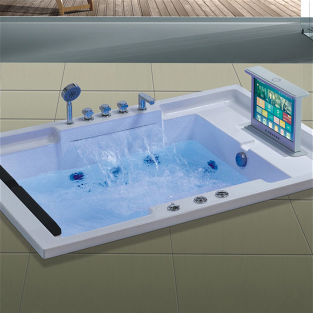 Rectangular Soaking Acrylic Massage Embedded Bathtubs with Lighting and TV