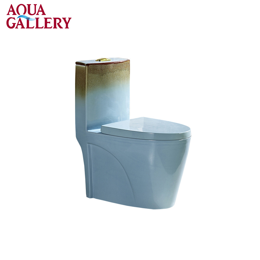 Fancy Blue and Black Glazed Super Siphon Jet Flushing One-Piece Ceramic Bathroom WC Toilet