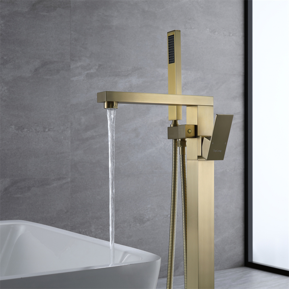 Luxury Brushed Gold Bathtub Faucet Freestanding Bath Tub Mixer Taps Bathroom Shower Faucet With Hand Shower Bathtub Faucet