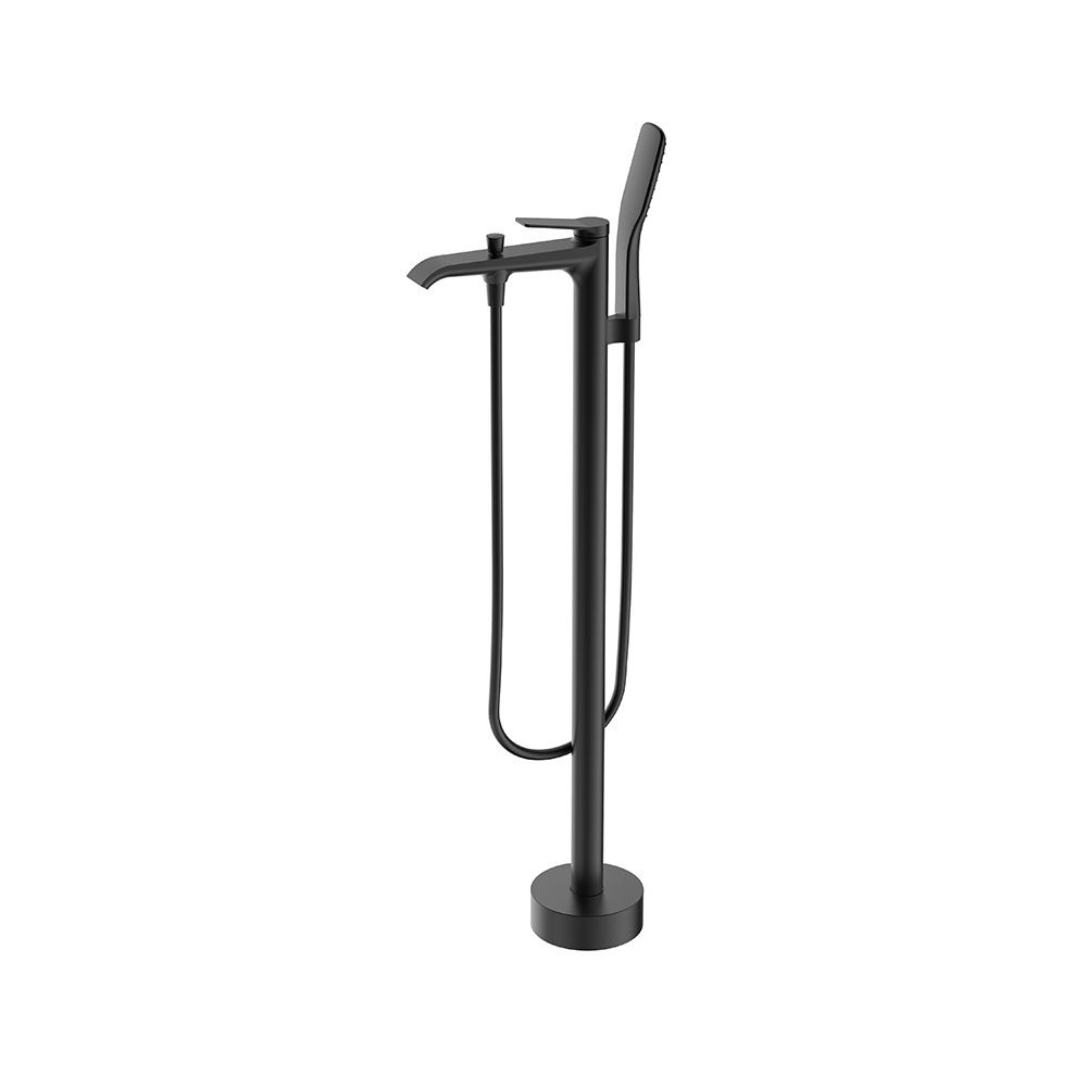 Unique Bathtub Mixer Floor Standing Hot and Cold Water Supplied Black Finish Bath Tub Faucet with Brass Handle Shower