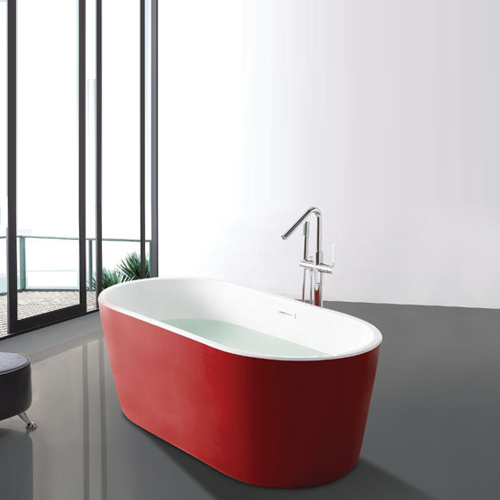 Black and White Freestanding Tub Modern Design Acrylic Bathtub with Overflow and Pop Up