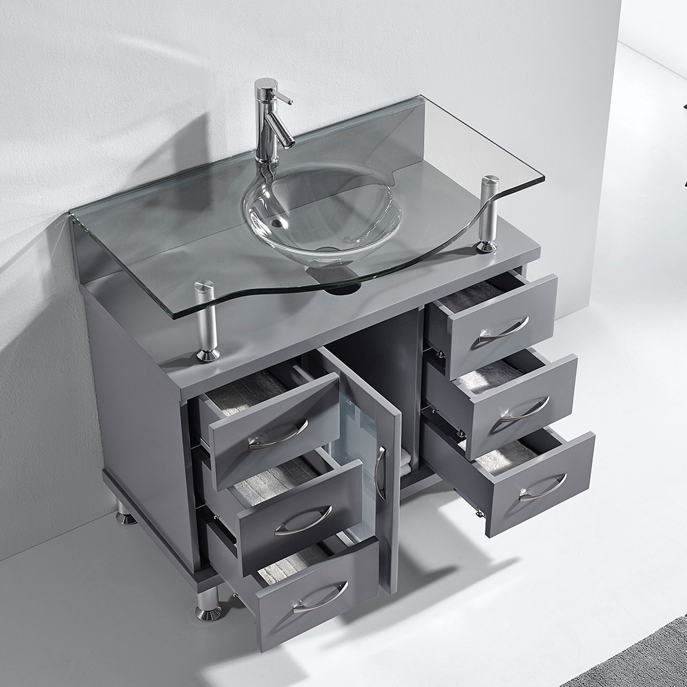 Modern Bathroom Furniture Solid Wooden Glass Sink Top Modern  Custom Bathroom Cabinet Vanities