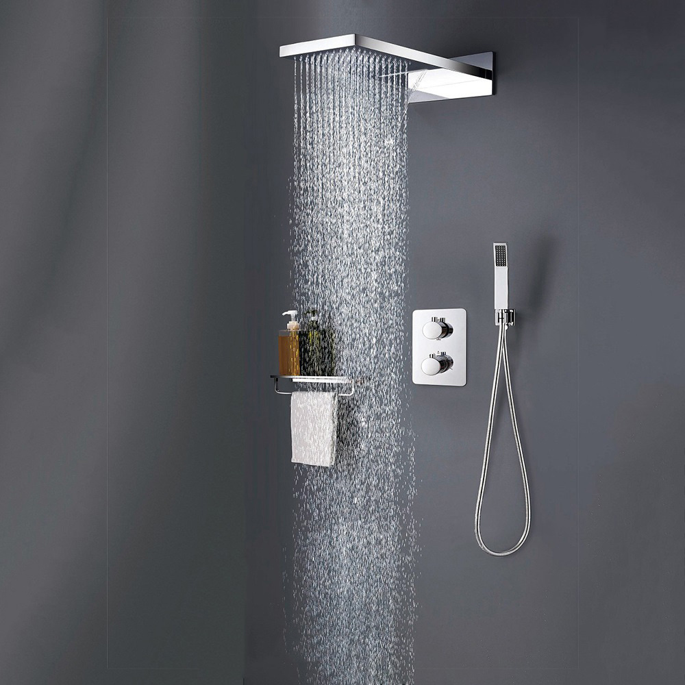 Bathroom Wall Mounted Black Color Brass Rainfall Shower Set