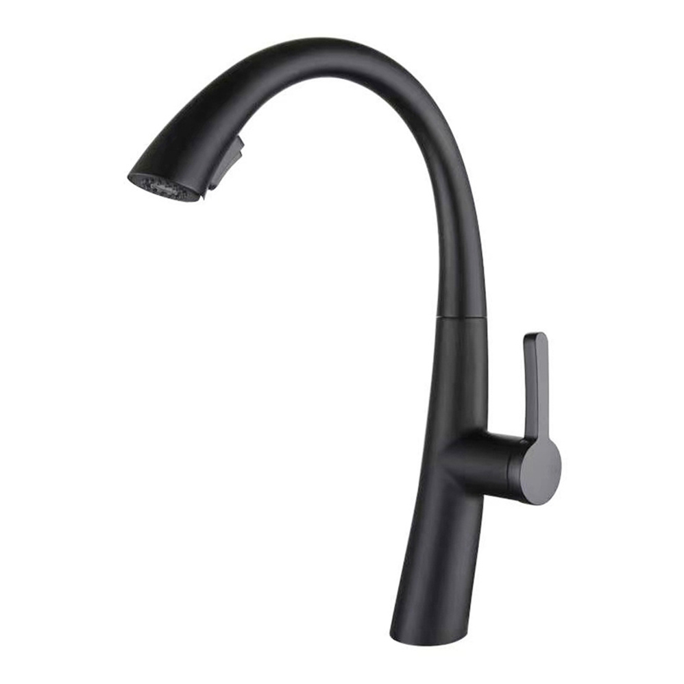 Modern Matt Black Plating Hot Cold Water Supply Deck Mounted Single Hole Brass Pull Out Kitchen Sink Faucet