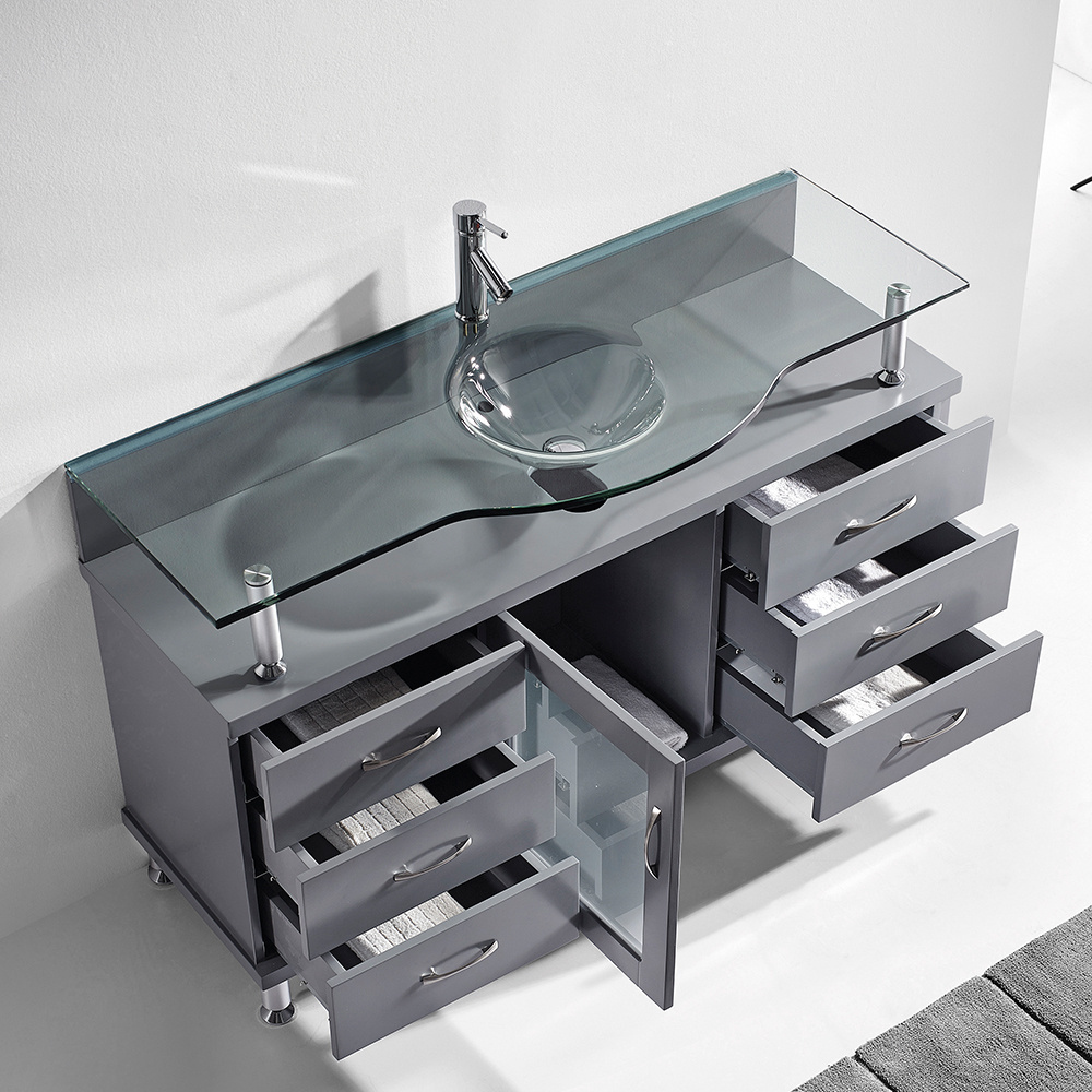 Modern Bathroom Furniture Solid Wooden Glass Sink Top Modern  Custom Bathroom Cabinet Vanities