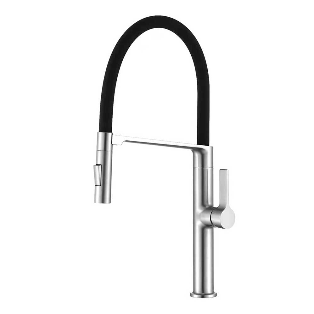 Modern Matt Black Plating Hot Cold Water Supply Deck Mounted Single Hole Brass Pull Out Kitchen Sink Faucet