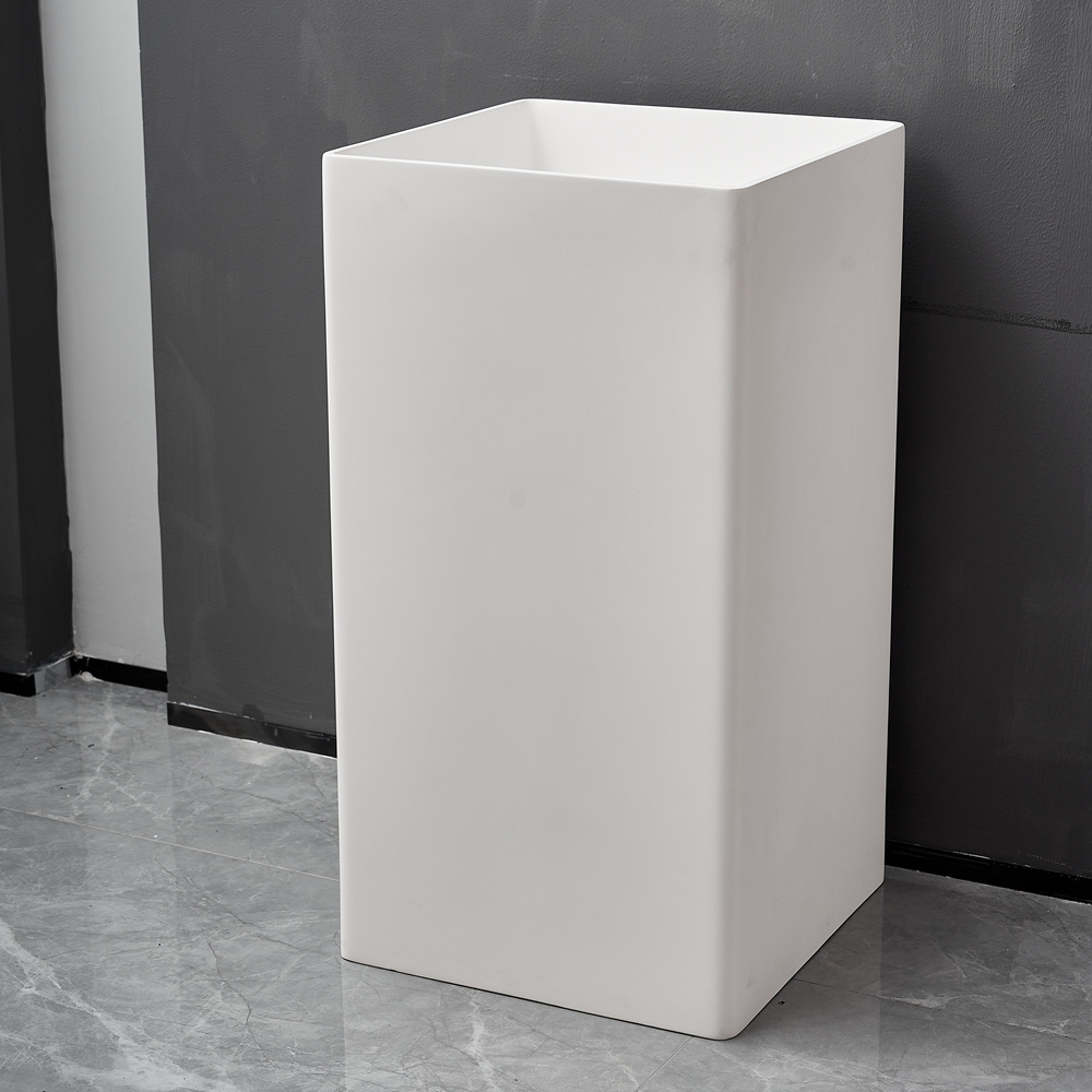 White Square Shape Corians Lavabo Acrylic Solid Surface Artificial Stone Toilet Bathroom Wash Basin