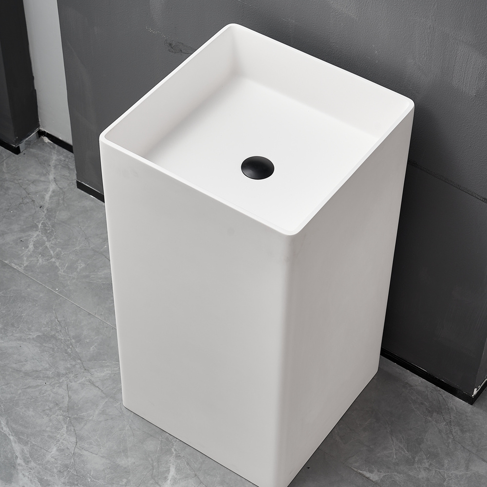 White Square Shape Corians Lavabo Acrylic Solid Surface Artificial Stone Toilet Bathroom Wash Basin