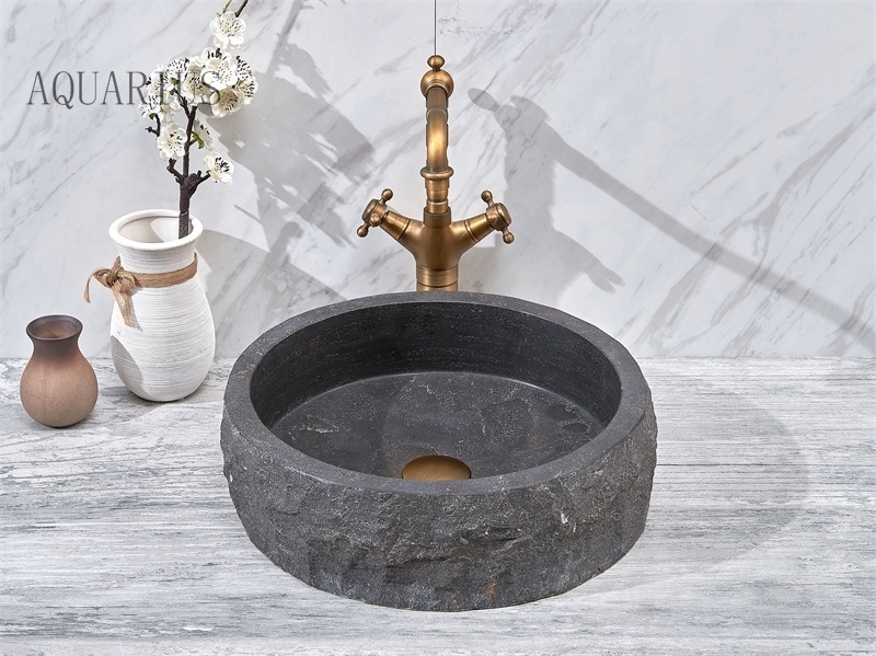 Outside Natural Split Design Limestone Vessel Sink Blue Marble Basin