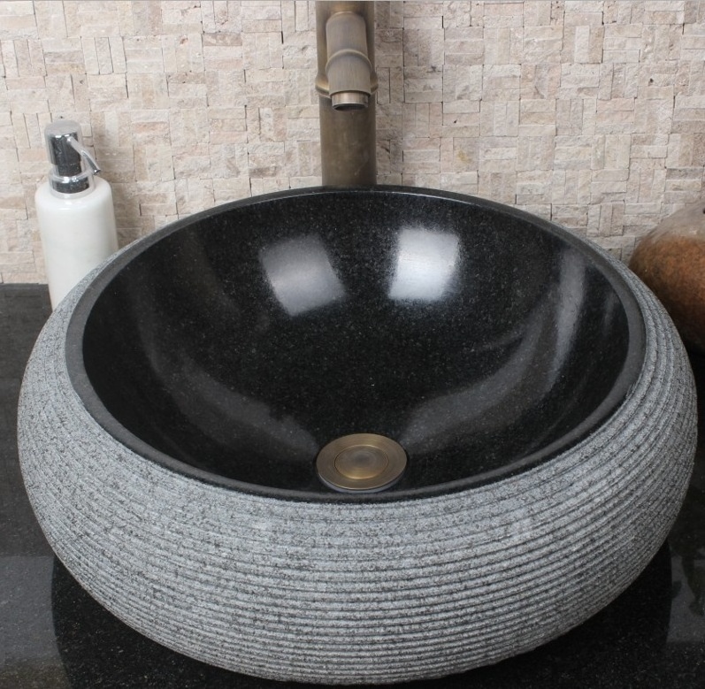 Black granite garden stone bowl sink