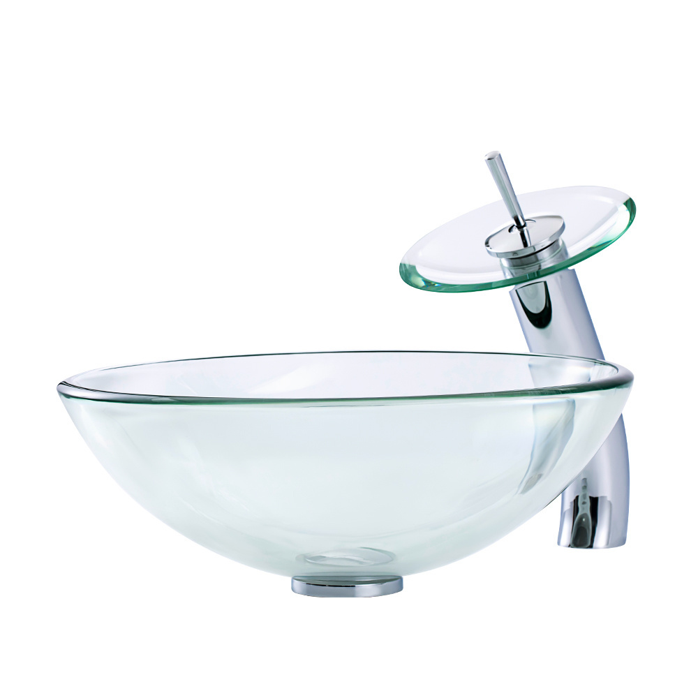 Modern Clear Tempered Glass Round Bathroom CounterTop Vessel Sink Basin