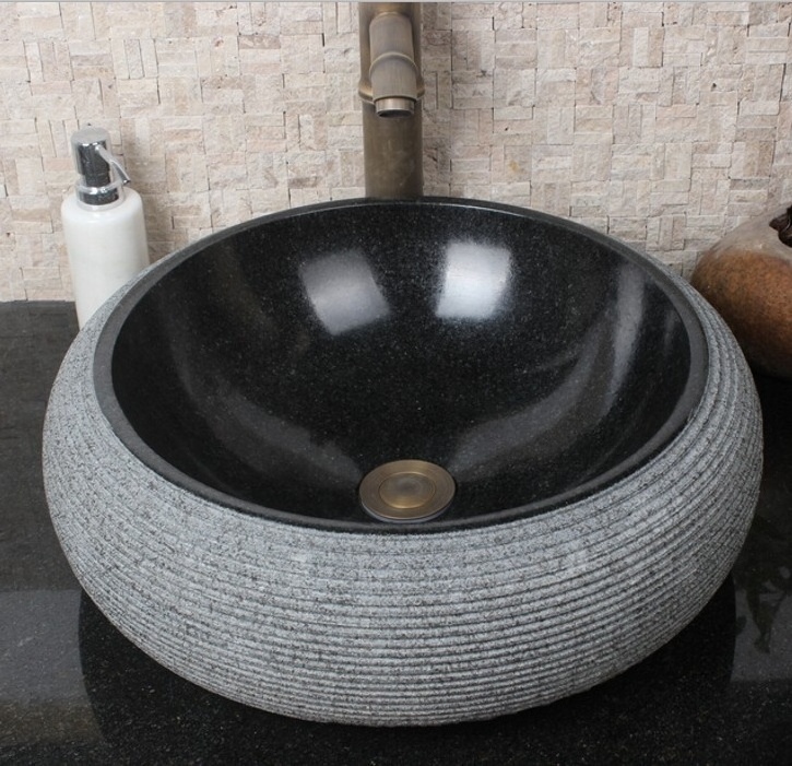 Black granite garden stone bowl sink