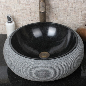 Black granite garden stone bowl sink