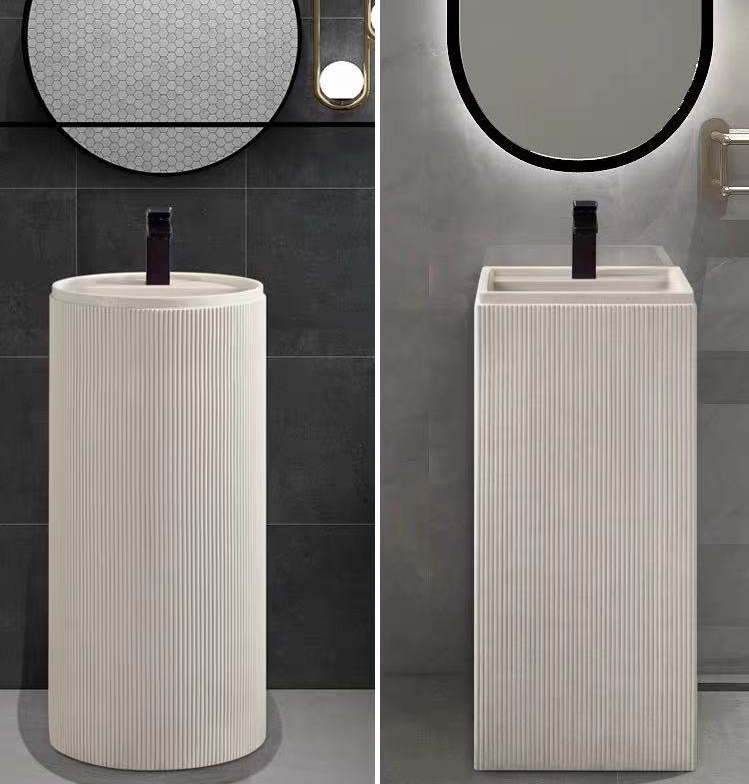 Luxury Hotel White Color Freestanding Hand Wash Basin solid surface artificial stone bathroom sink pedestal basin