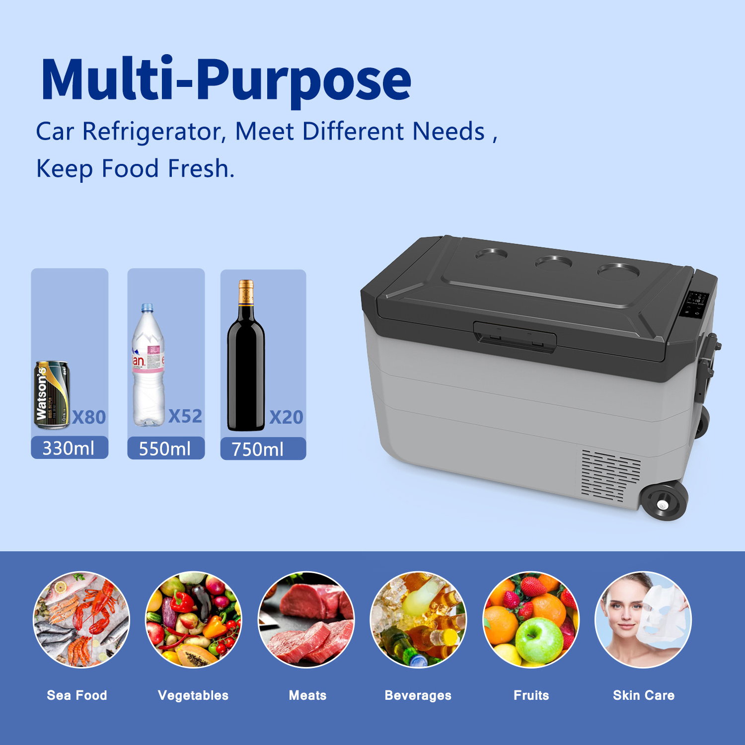 CR50 Aquart 50L  Dual-Zone Rechargeable Fridge Mini Portable Car Refrigerator 12v Refrigerator Compressor