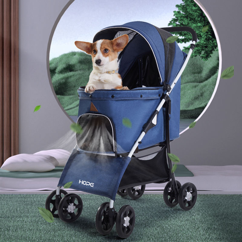 Manufacture Wholesale Pet Stroller Folding Travel Stroller Carrier Four Wheeled Pet Stroller With Basket