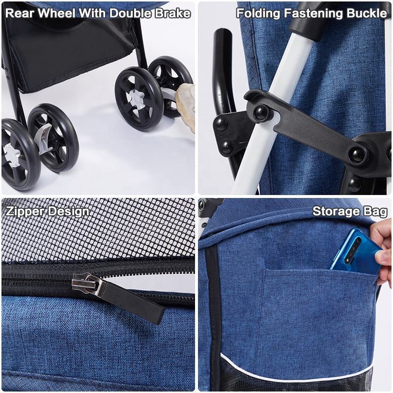 Manufacture Wholesale Pet Stroller Folding Travel Stroller Carrier Four Wheeled Pet Stroller With Basket