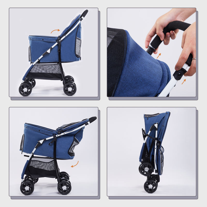 Manufacture Wholesale Pet Stroller Folding Travel Stroller Carrier Four Wheeled Pet Stroller With Basket