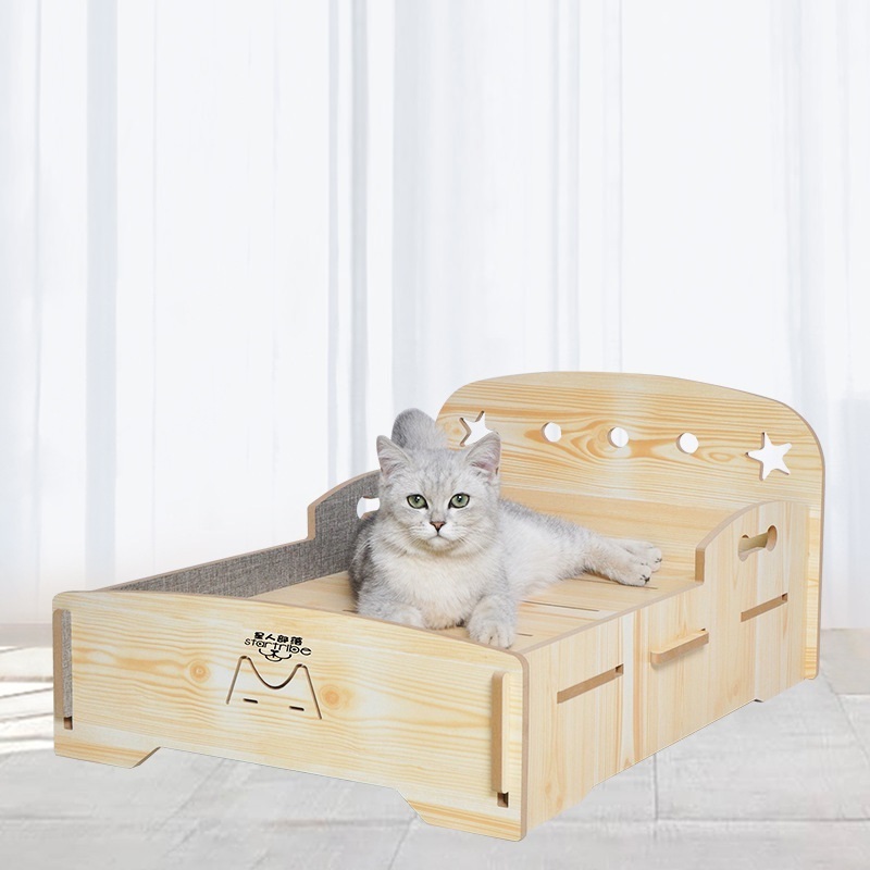 Luxury Design Detachable Pet Cot Accessories Small Dog Cat Wooden Bed