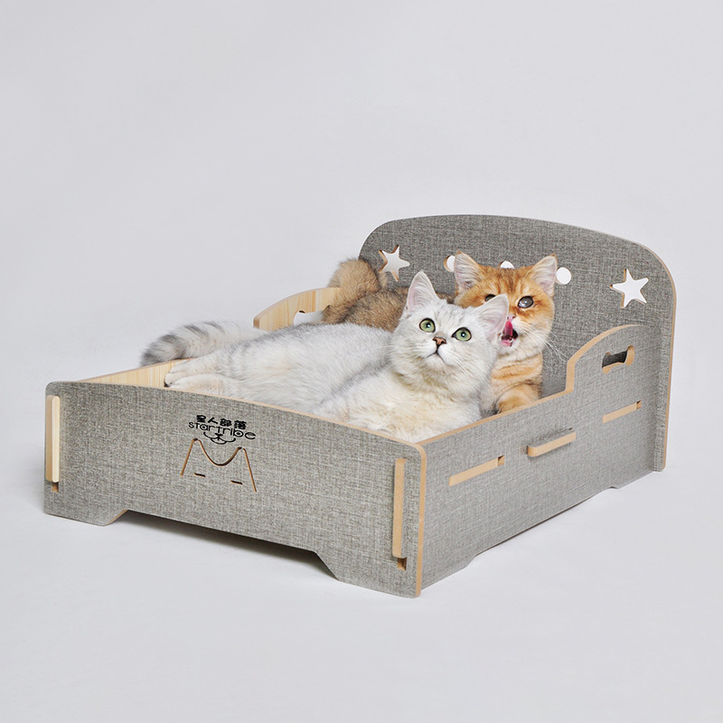 Luxury Design Detachable Pet Cot Accessories Small Dog Cat Wooden Bed