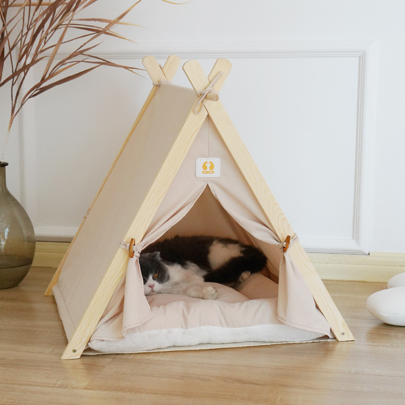 Portable Washable Teepee Cat Indoor Outdoor Kennels Cave Pet Tent House with Cushion