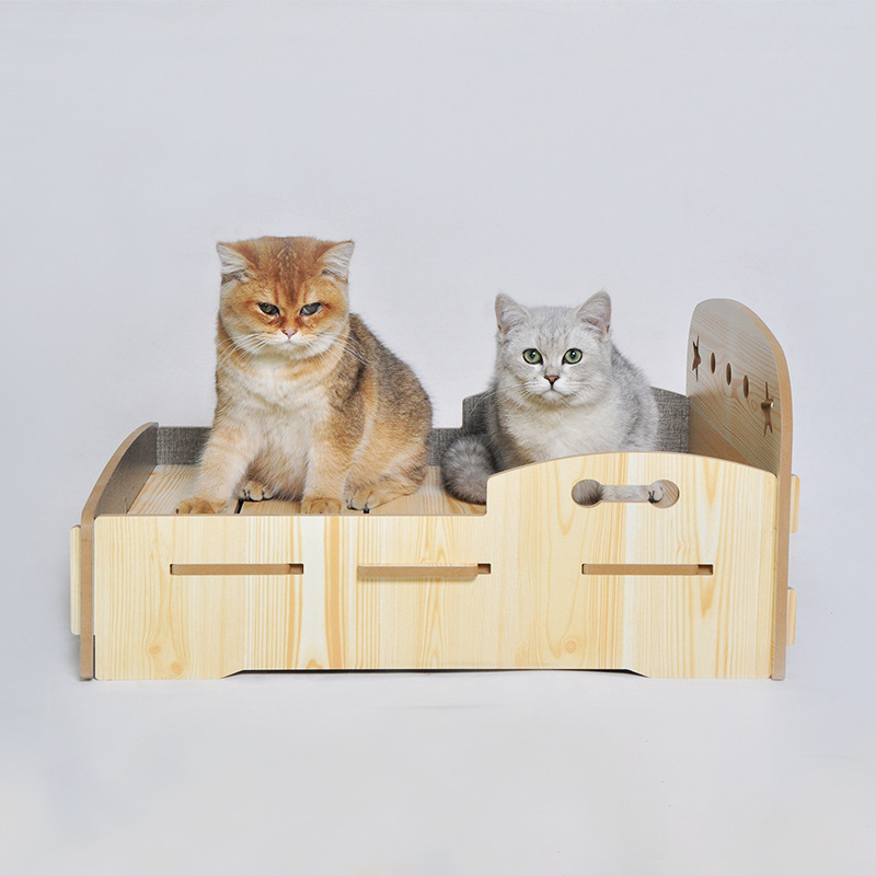 Luxury Design Detachable Pet Cot Accessories Small Dog Cat Wooden Bed