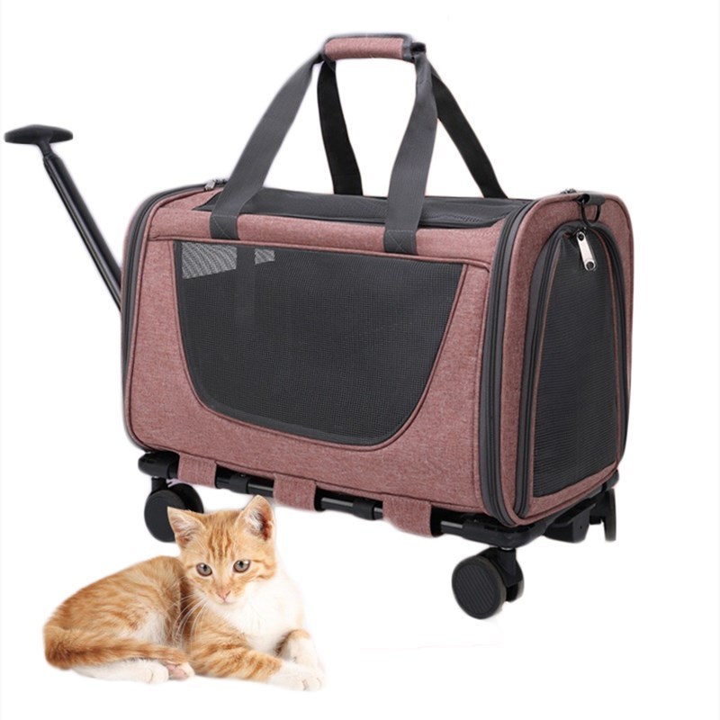 Airline Approved Pet Cat Dog Carrier With Wheels Rolling Pet Carrier With Telescopic Handle